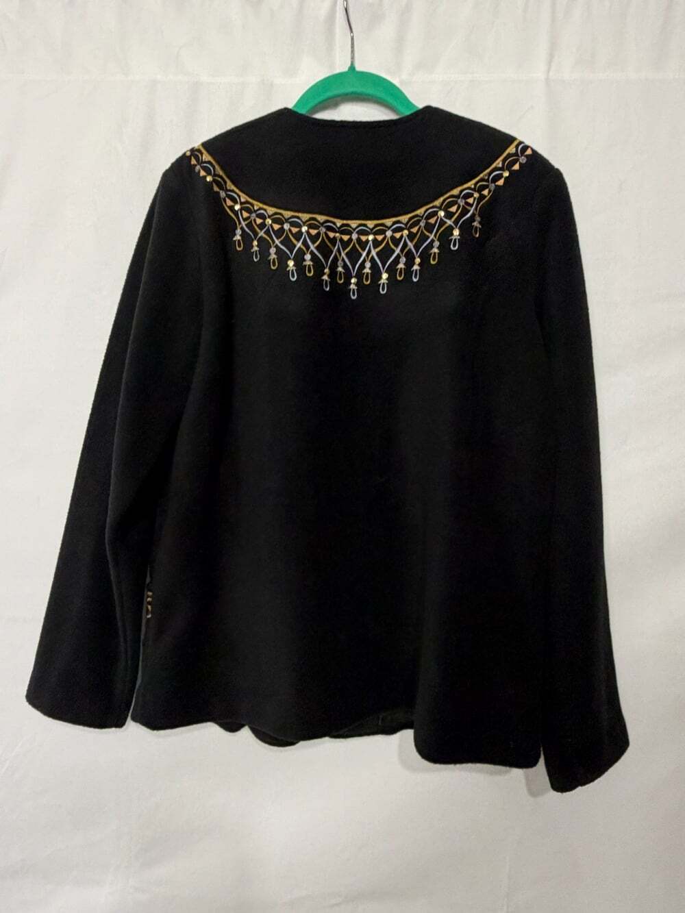 Bob Mackie Wearable Art Black Fleece Full Zip Embroidered Jacket Sz Medium - Picture 6 of 7